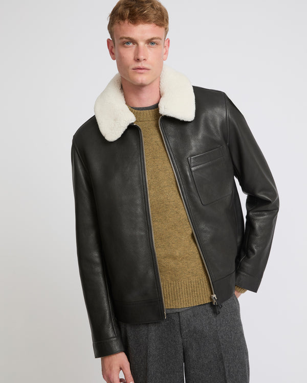 Leather jacket with shearling collar-Yves salomon-Winter sale & boxing day