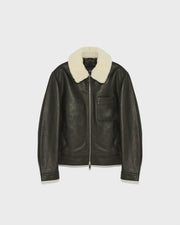 Leather jacket with shearling collar