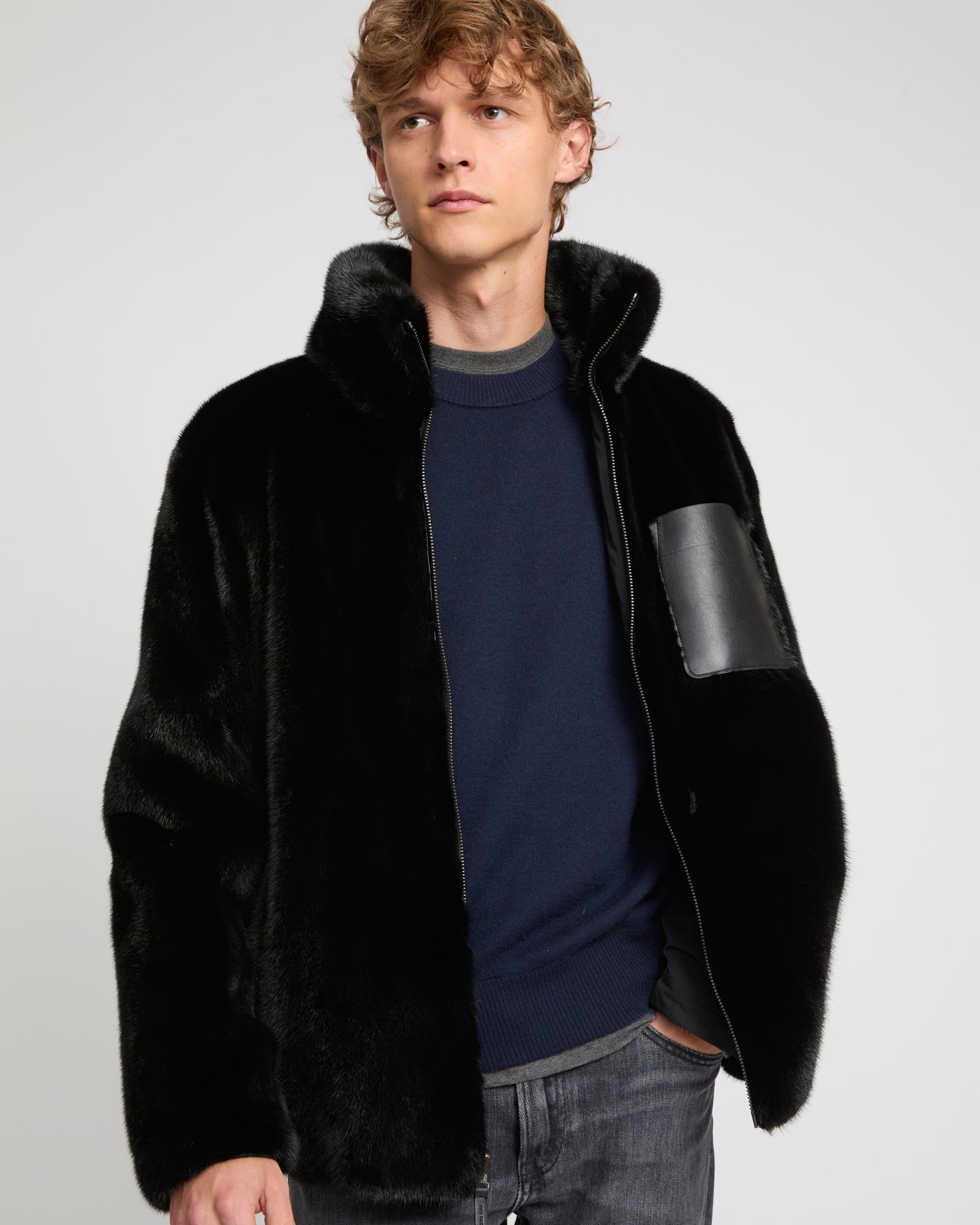 Reversible mink fur fleece jacket - black - Yves Salomon – Yves