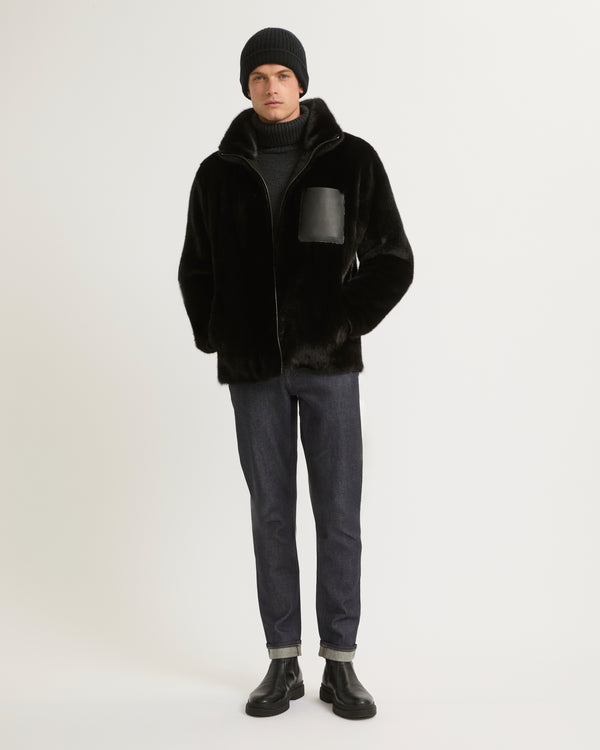 Reversible mink fleece jacket - black - Yves Salomon