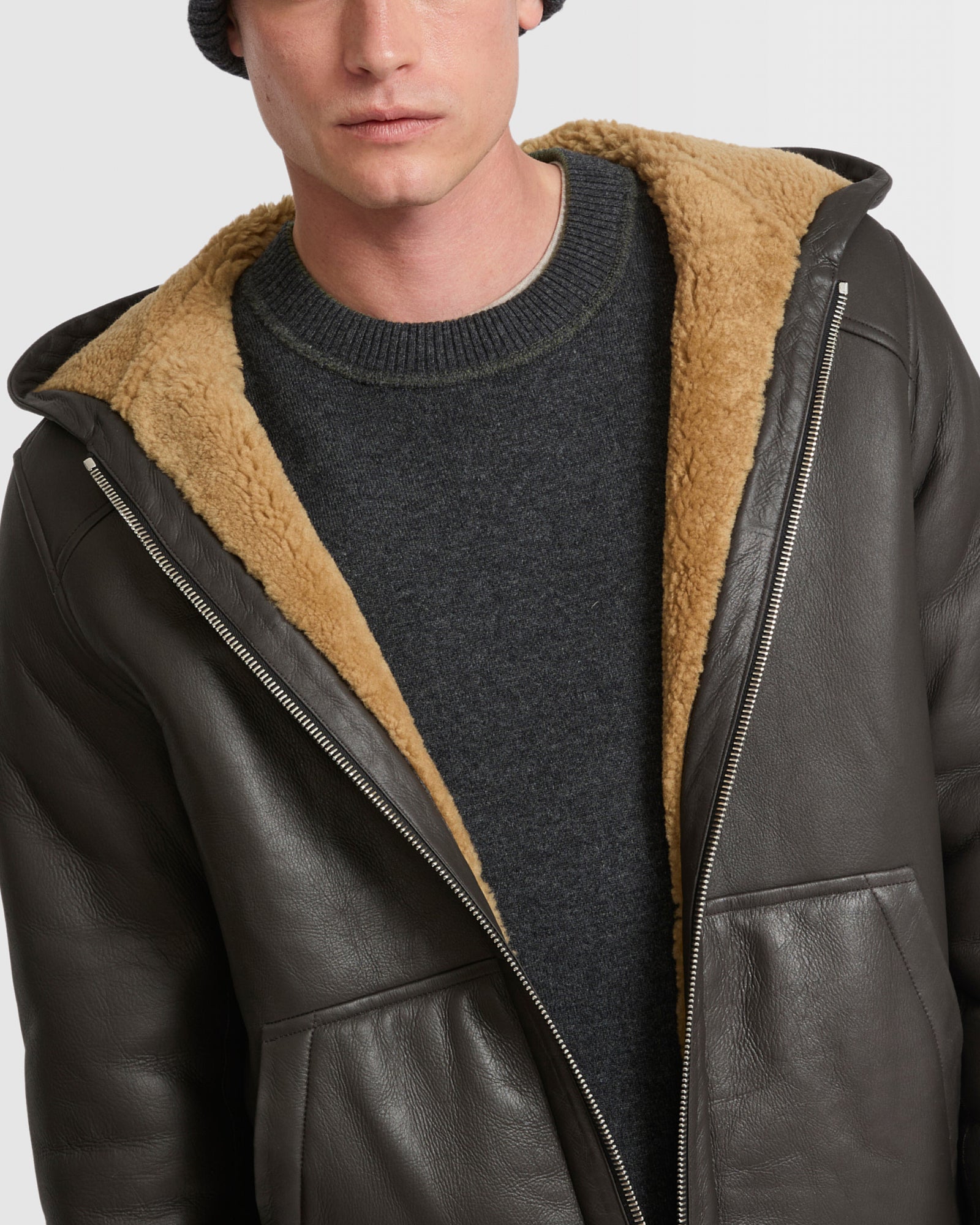 Silky shearling hoodie - brown - Yves Salomon Men – Yves