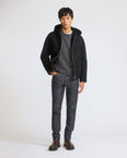 Suede shearling hoodie with curly wool
