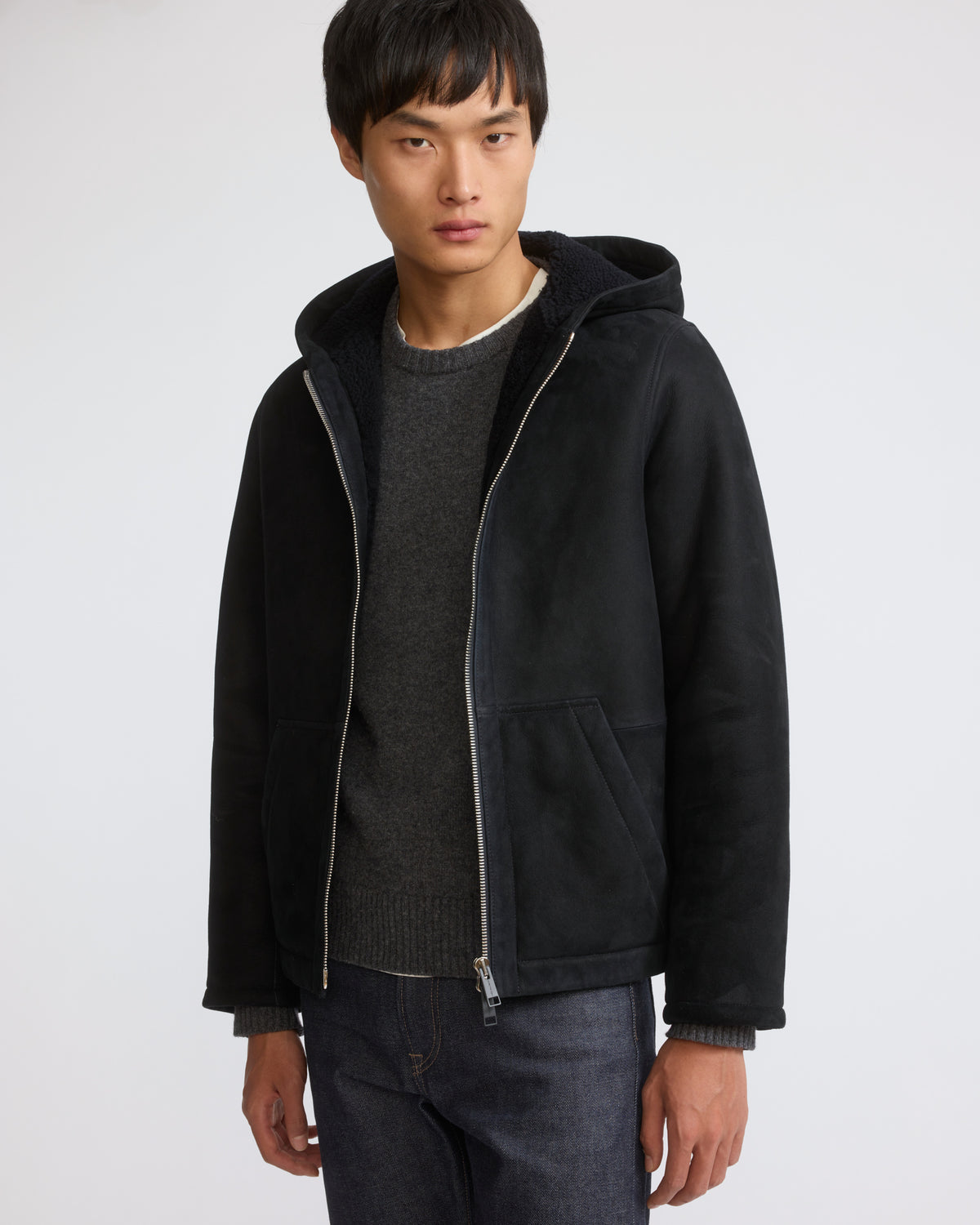 Suede shearling hoodie with curly wool - Yves Salomon - New Fall/Winter Collection