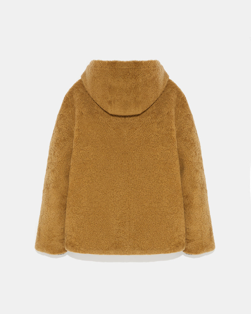 Reversible shearling hoodie - camel - Yves Salomon