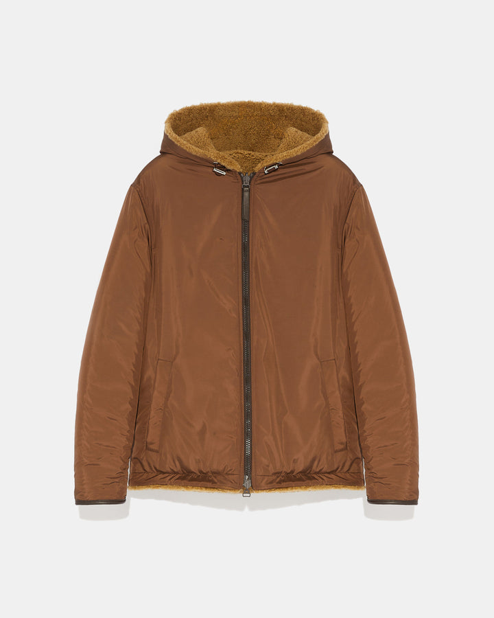 Reversible shearling hoodie - camel - Yves Salomon Men