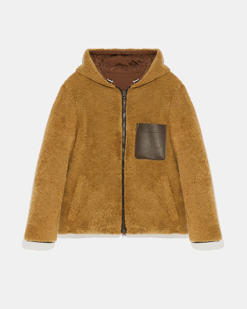 Reversible shearling hoodie - camel - Yves Salomon