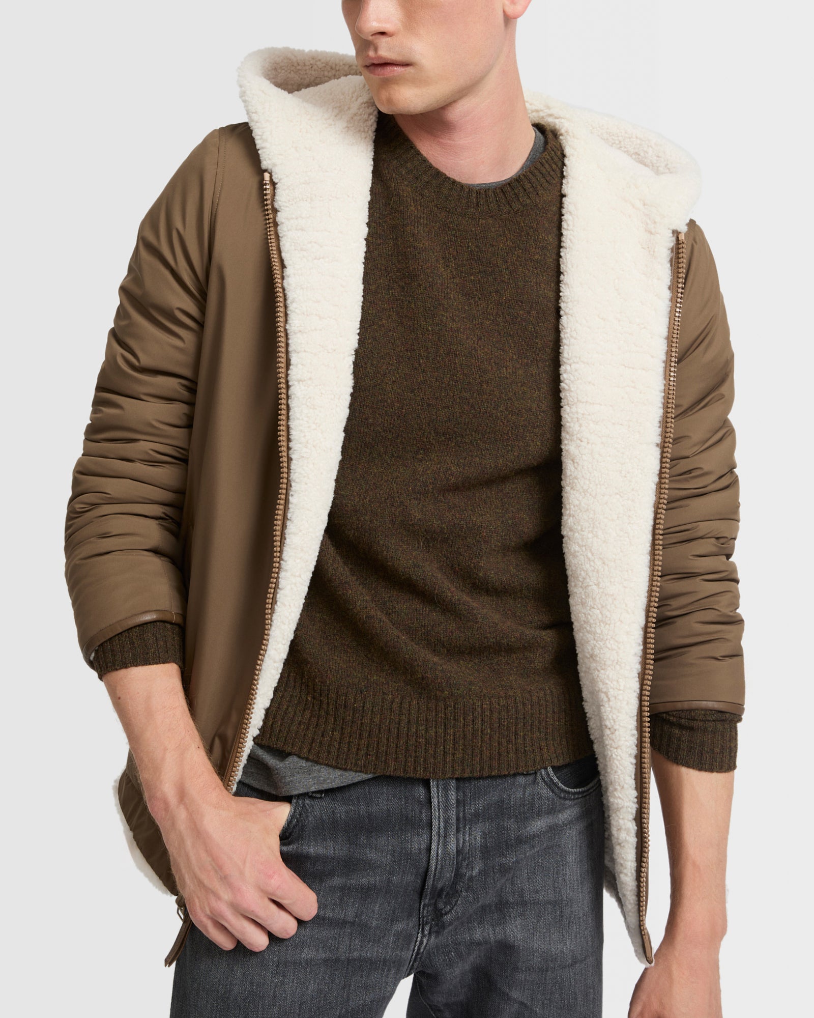 Reversible shearling hoodie - white - Winter sale Men – Yves