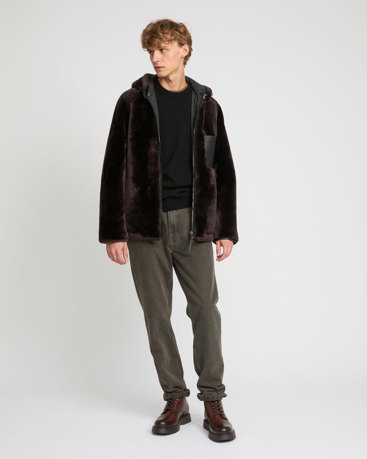 Reversible lambskin shearling hoodie