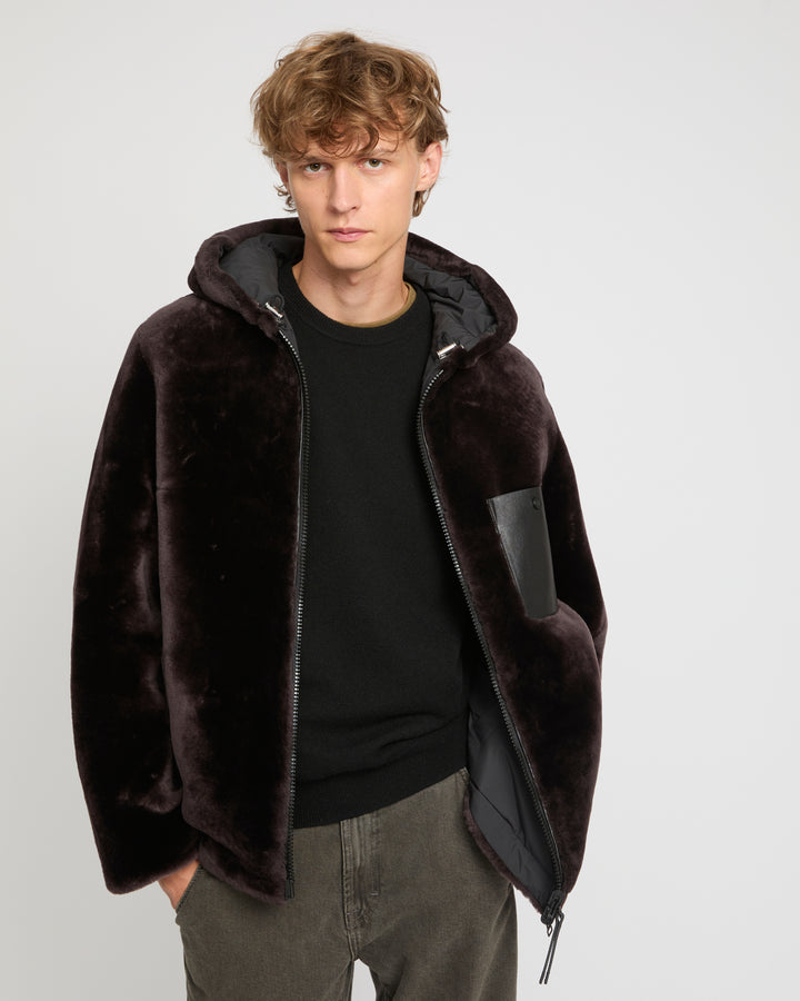 Reversible lambskin shearling hoodie