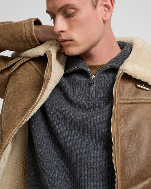 Bomber jacket in merino shearling - brown/white - Yves Salomon