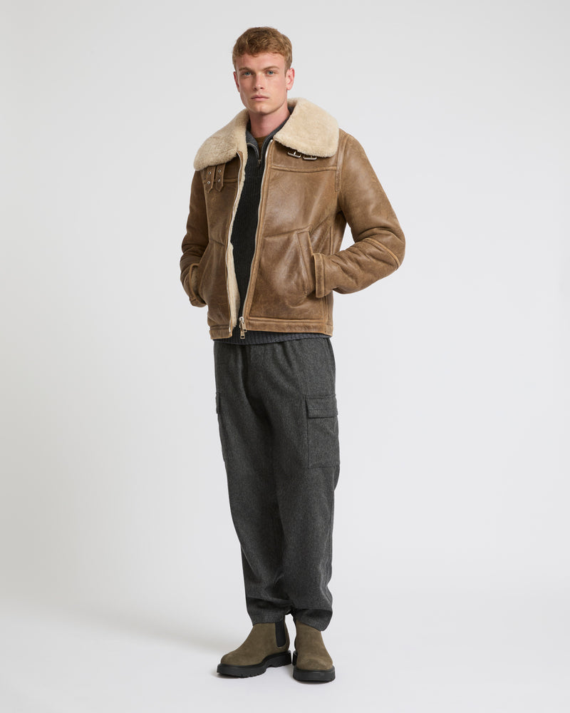 Bomber jacket in merino shearling - brown/white - Yves Salomon