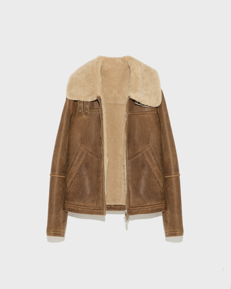 Bomber jacket in merino shearling - brown/white - Yves Salomon