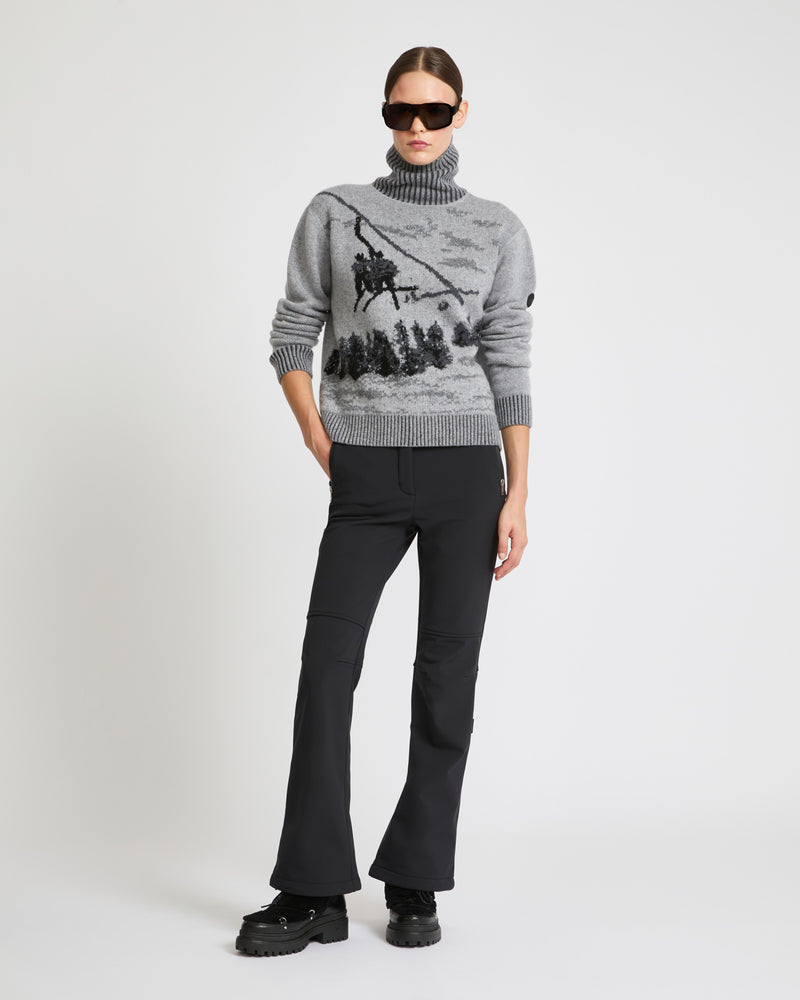 Reversible wool-cashmere knit jacquard jumper - white/grey - Yves Salomon