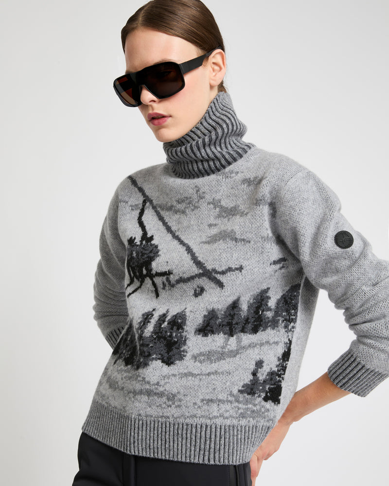 Reversible wool-cashmere knit jacquard jumper - white/grey - Yves Salomon