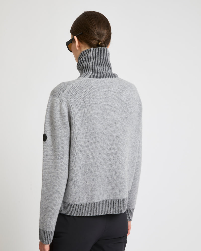 Reversible wool-cashmere knit jacquard jumper - white/grey - Yves Salomon