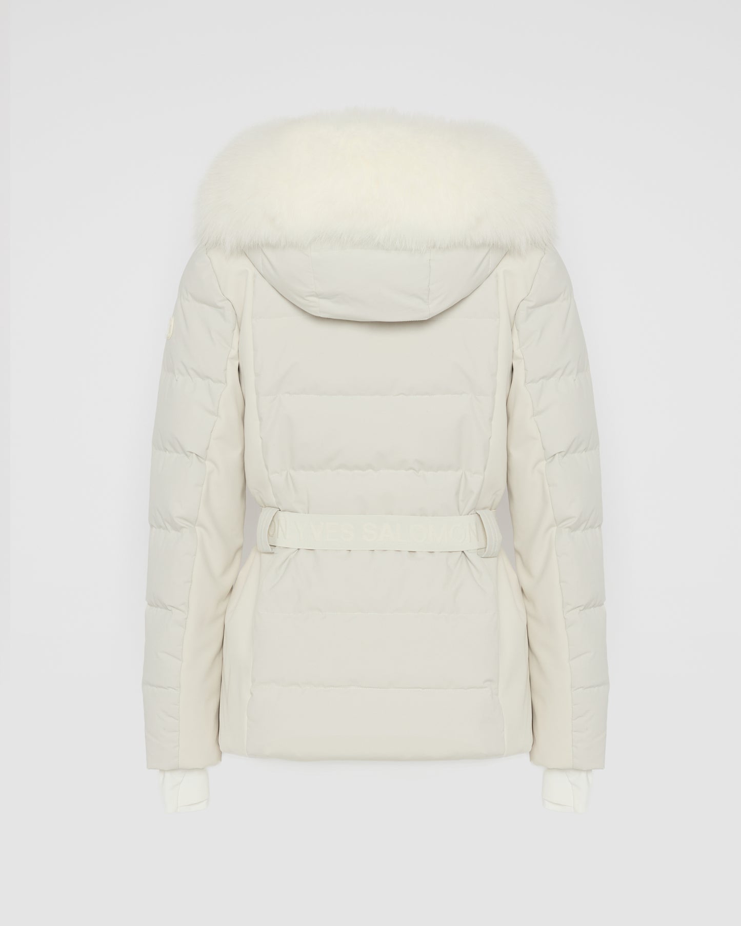 Mixed fabric belted ski jacket with fox fur trim - Yves Salomon