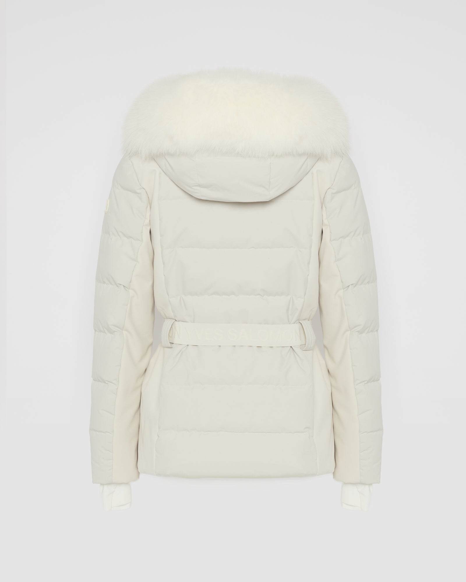 Mixed fabric belted ski jacket with fox fur trim - Yves Salomon