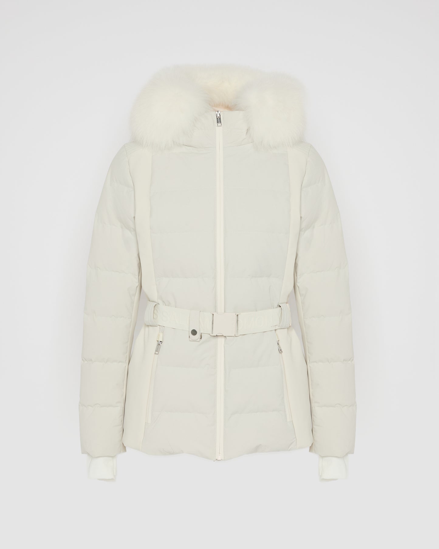 Mixed fabric belted ski jacket with fox fur trim - Yves Salomon