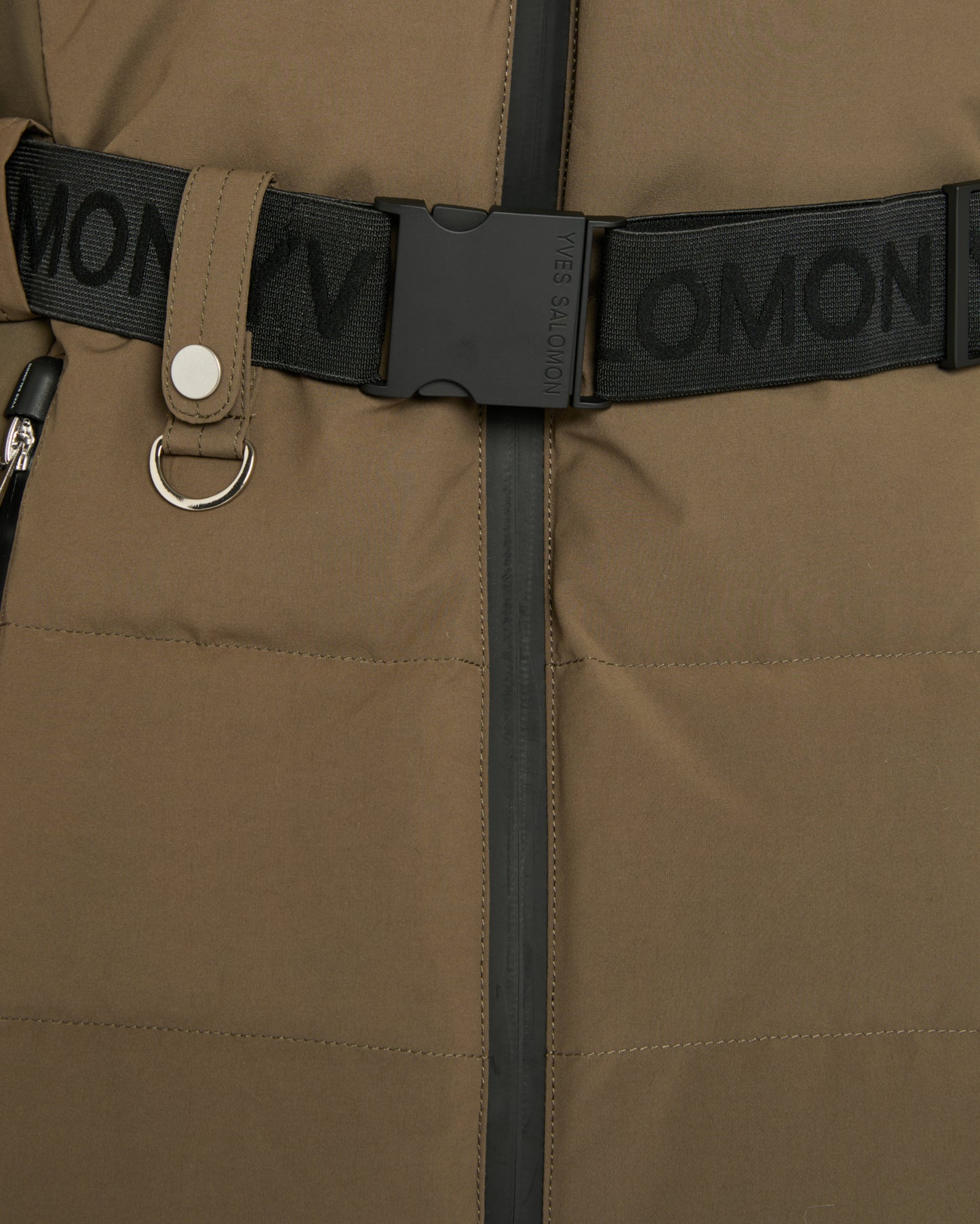 Mixed fabric belted ski jacket with fox fur trim -Yves Salomon