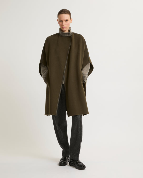 Double-sided cashmere blend cape with button details - khaki - Yves Salomon