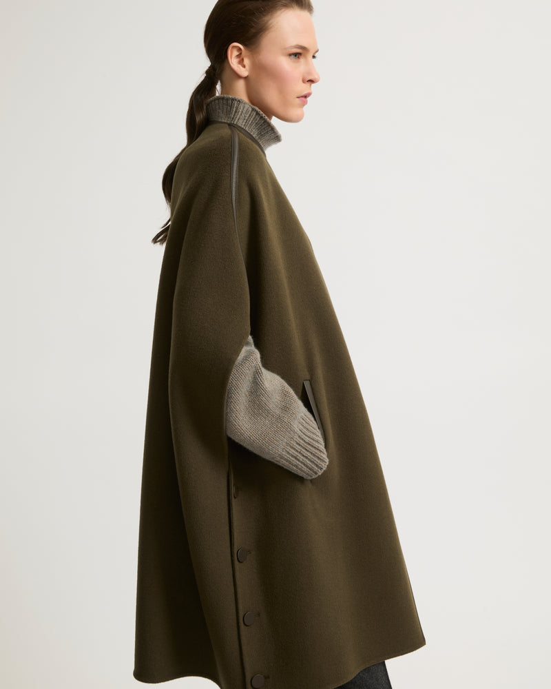 Double-sided cashmere blend cape with button details - khaki - Yves Salomon