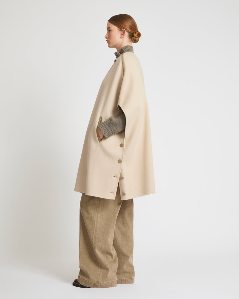 Double-sided cashmere blend cape with button details - beige - Yves Salomon