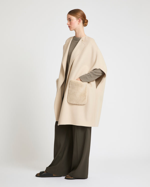 Cashmere blend cape with removable mink pockets - beige - Yves Salomon