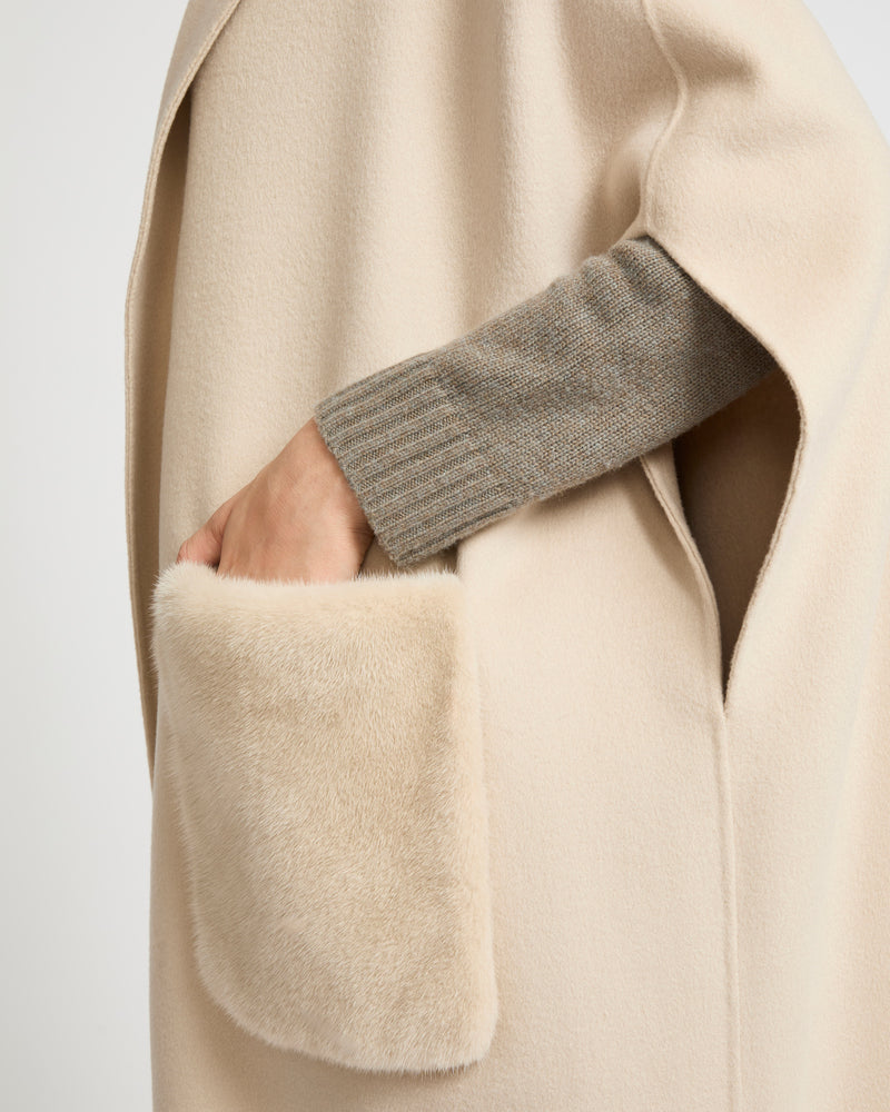 Cashmere blend cape with removable mink pockets - beige - Yves Salomon