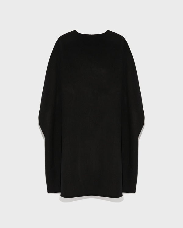 Cashmere blend cape with removable mink pockets - black - Yves Salomon