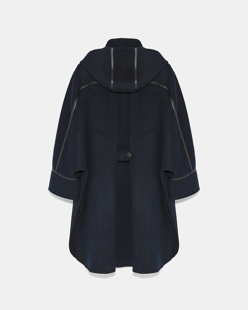 Double-sided cashmere blend hooded cape - navy - Yves Salomon