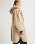 Cashmere blend hooded cape with fox trim