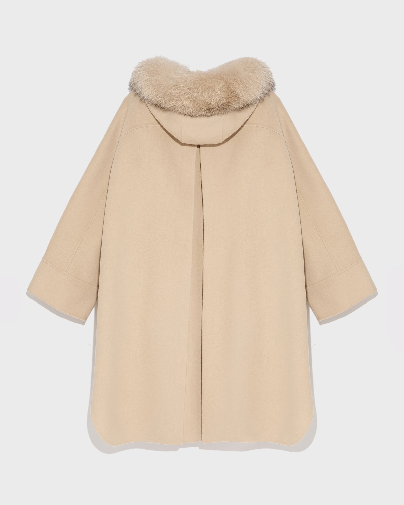 【新品未使用】Na.e Wool&Silk&Cashmere Coat Cashmere blend hooded cape with fox trim - beige - Yves