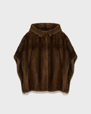 Long-haired mink fur hooded cape