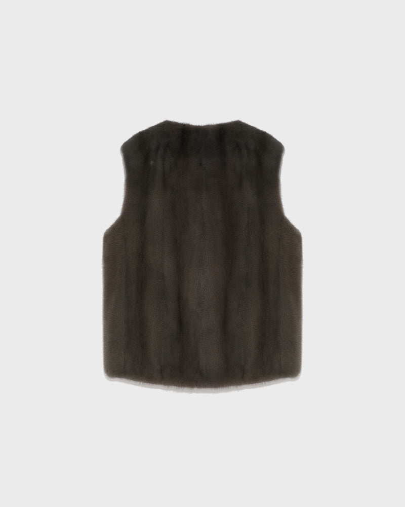 Long-haired mink fur gilet - fusain - Yves Salomon