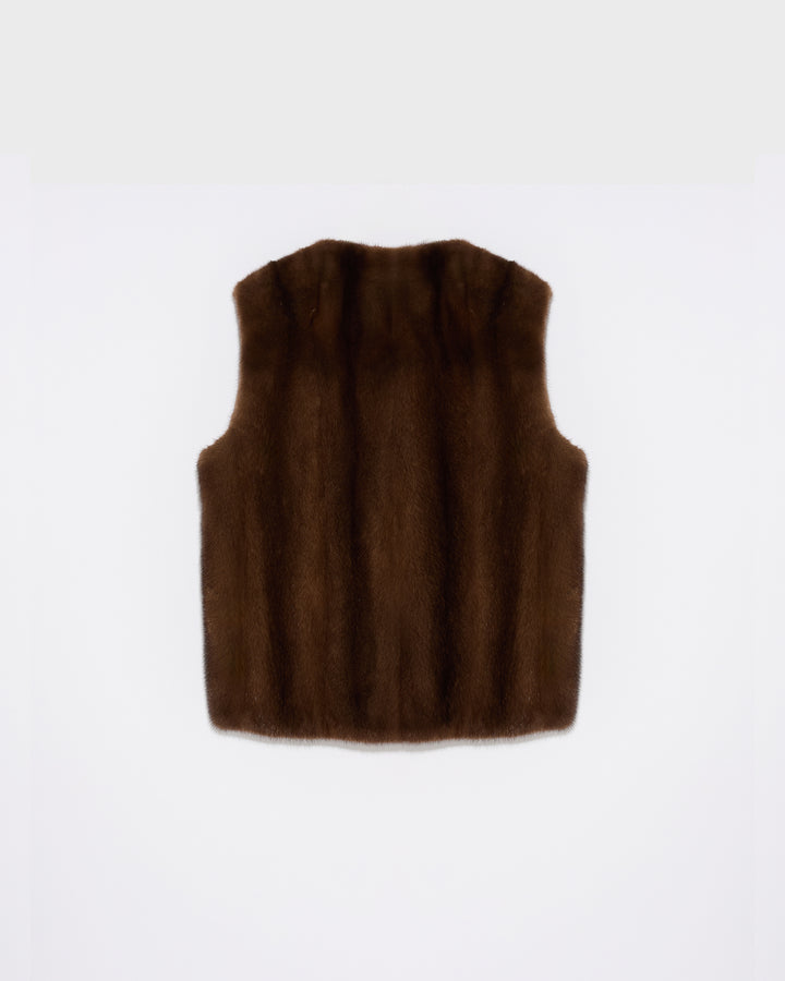 Long-haired mink fur gilet - brown - Yves Salomon