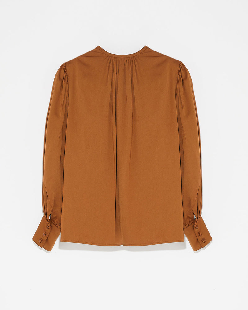 Matte satin fabric top - brown - Yves Salomon