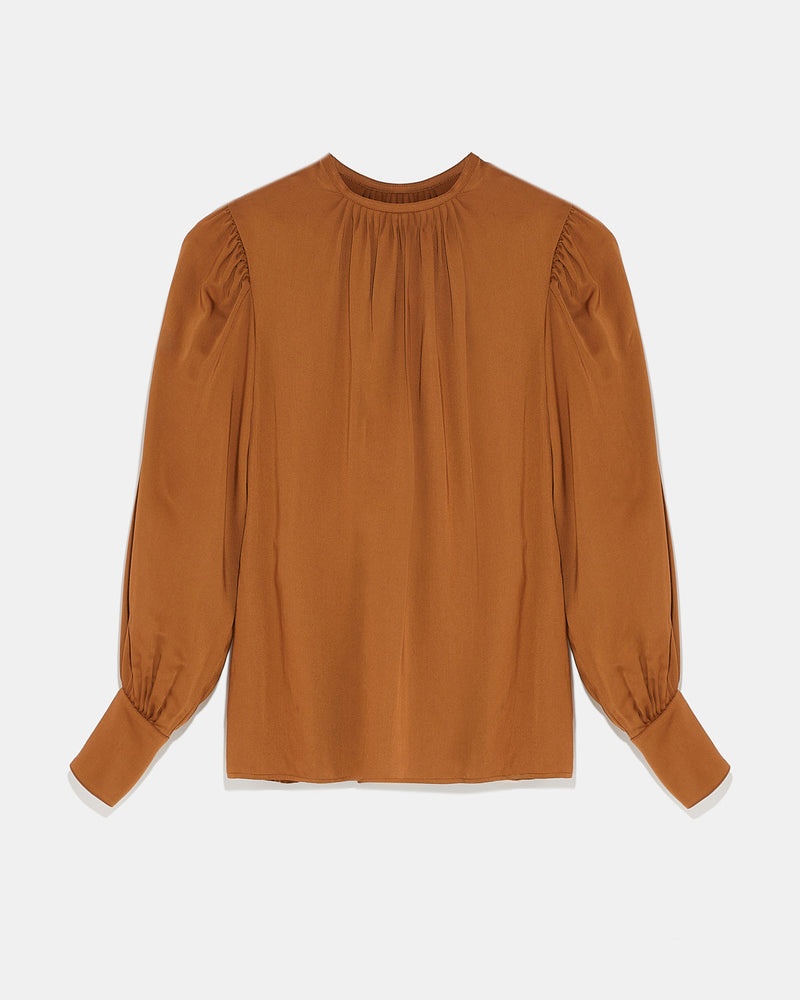 Matte satin fabric top - brown - Yves Salomon