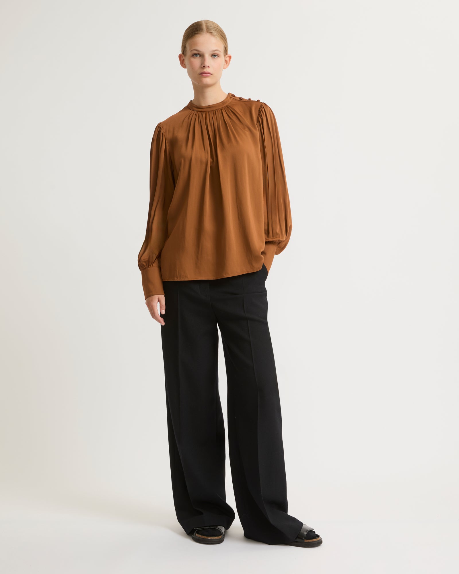 Matte satin fabric top-Yves salomon-Winter sale & boxing day