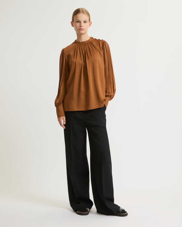 Matte satin fabric top - brown - Yves Salomon