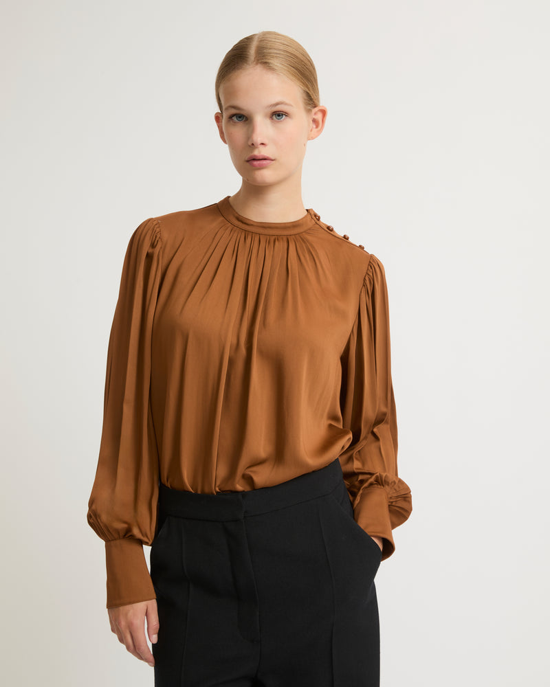 Matte satin fabric top - brown - Yves Salomon