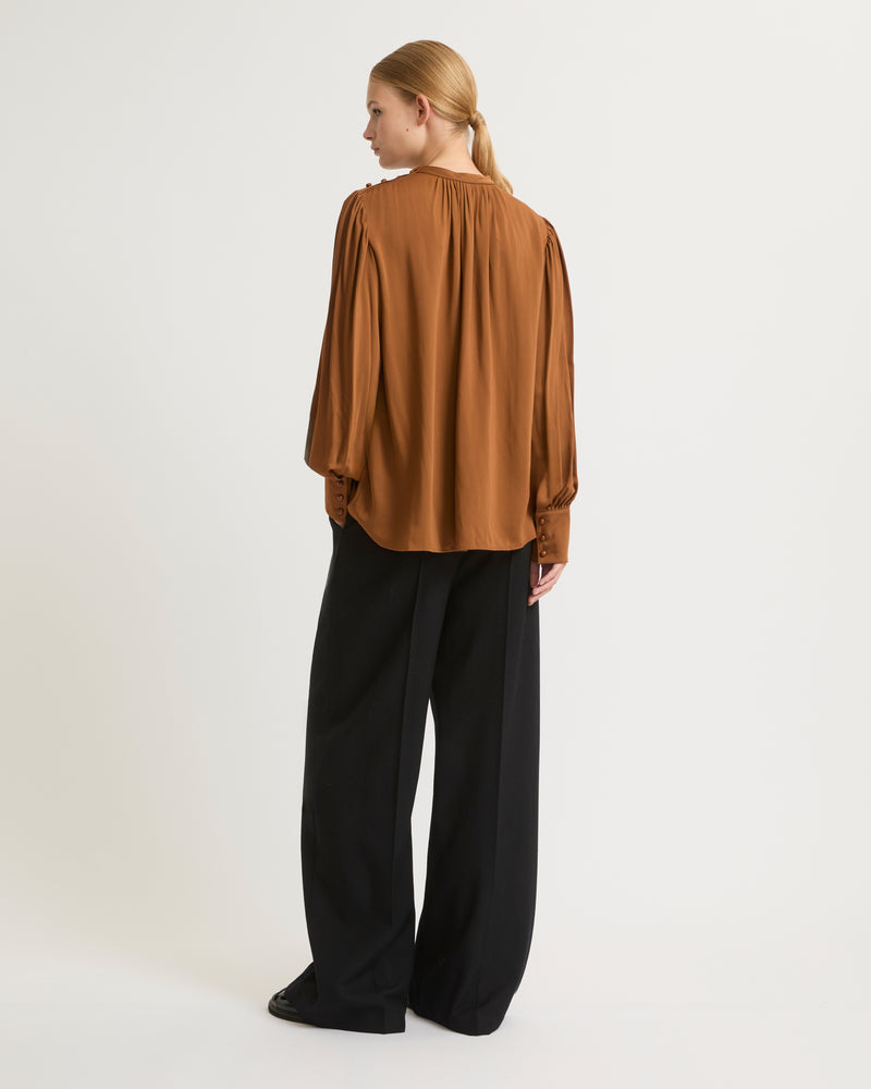 Matte satin fabric top - brown - Yves Salomon