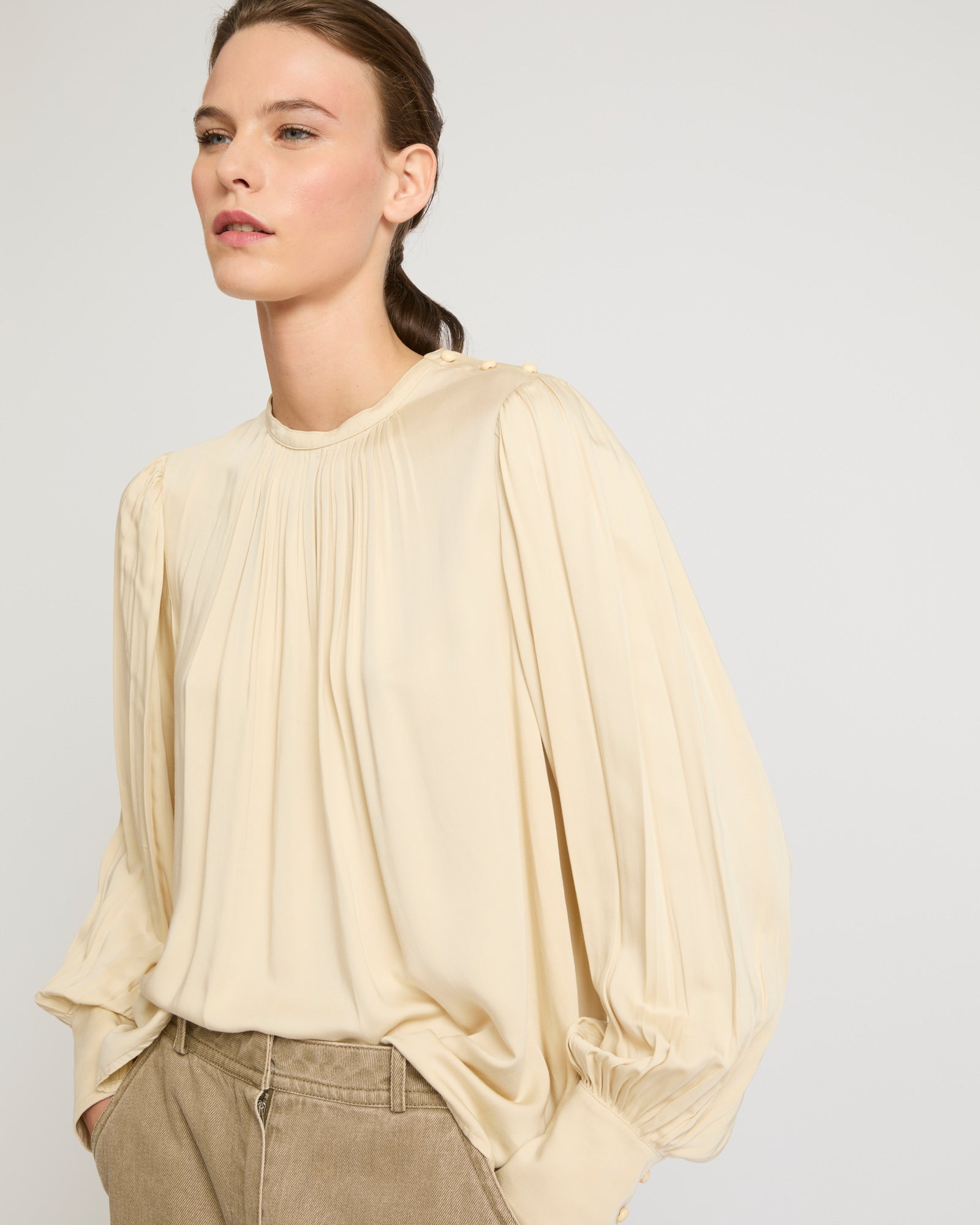 Matte satin fabric top-Yves salomon-Winter sale & boxing day