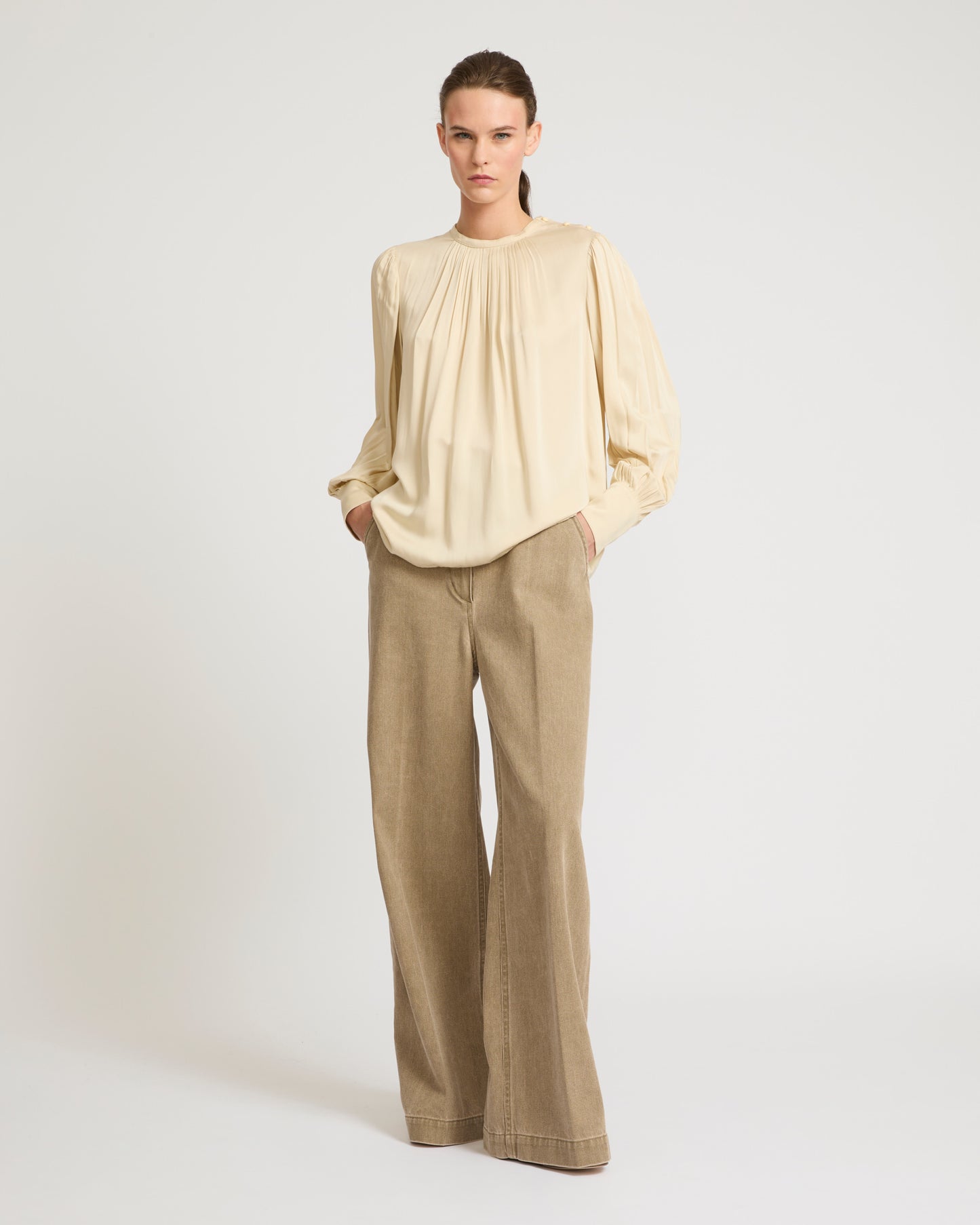 Matte satin fabric top-Yves salomon-Winter sale & boxing day