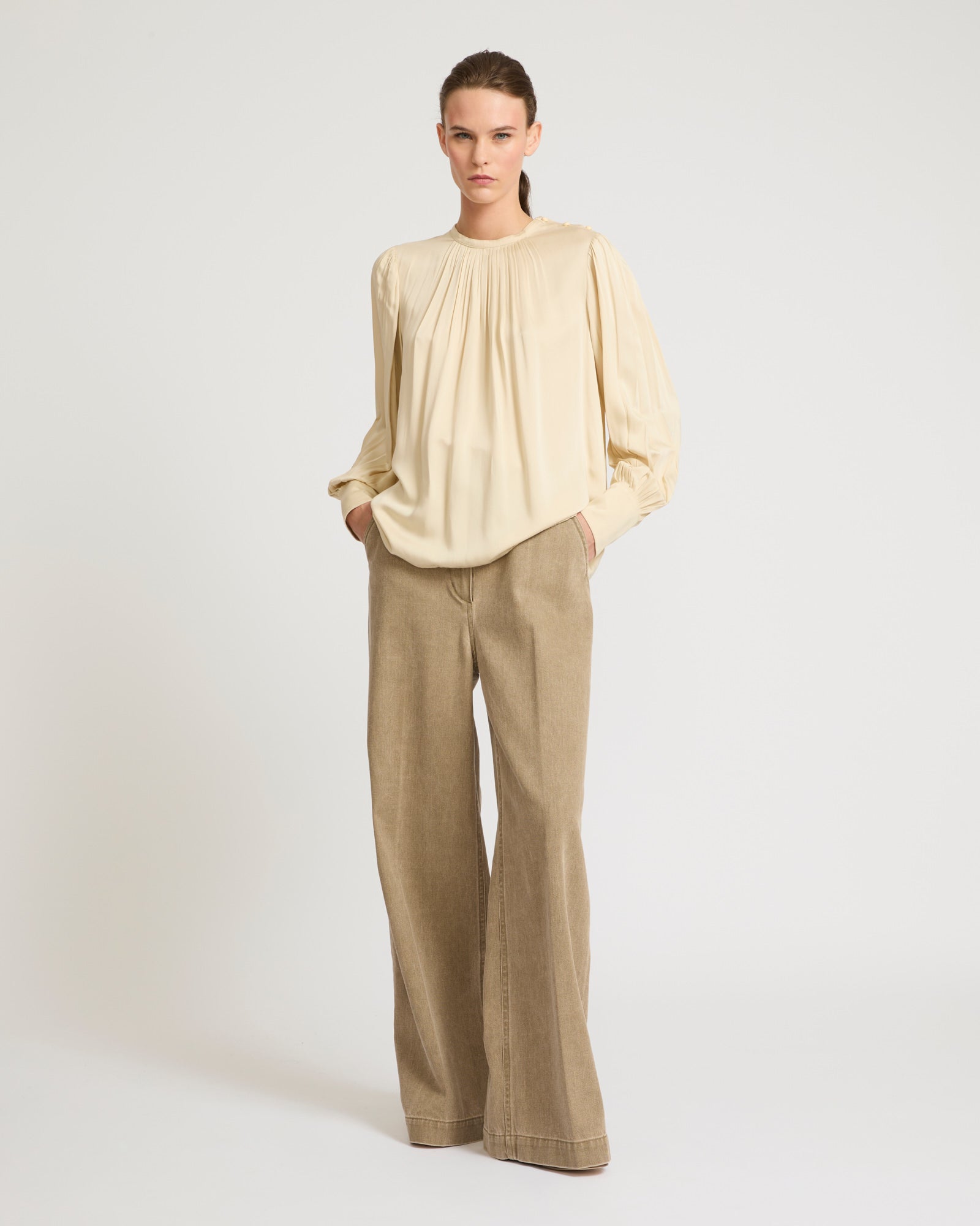 Matte satin fabric top-Yves salomon-Winter sale & boxing day