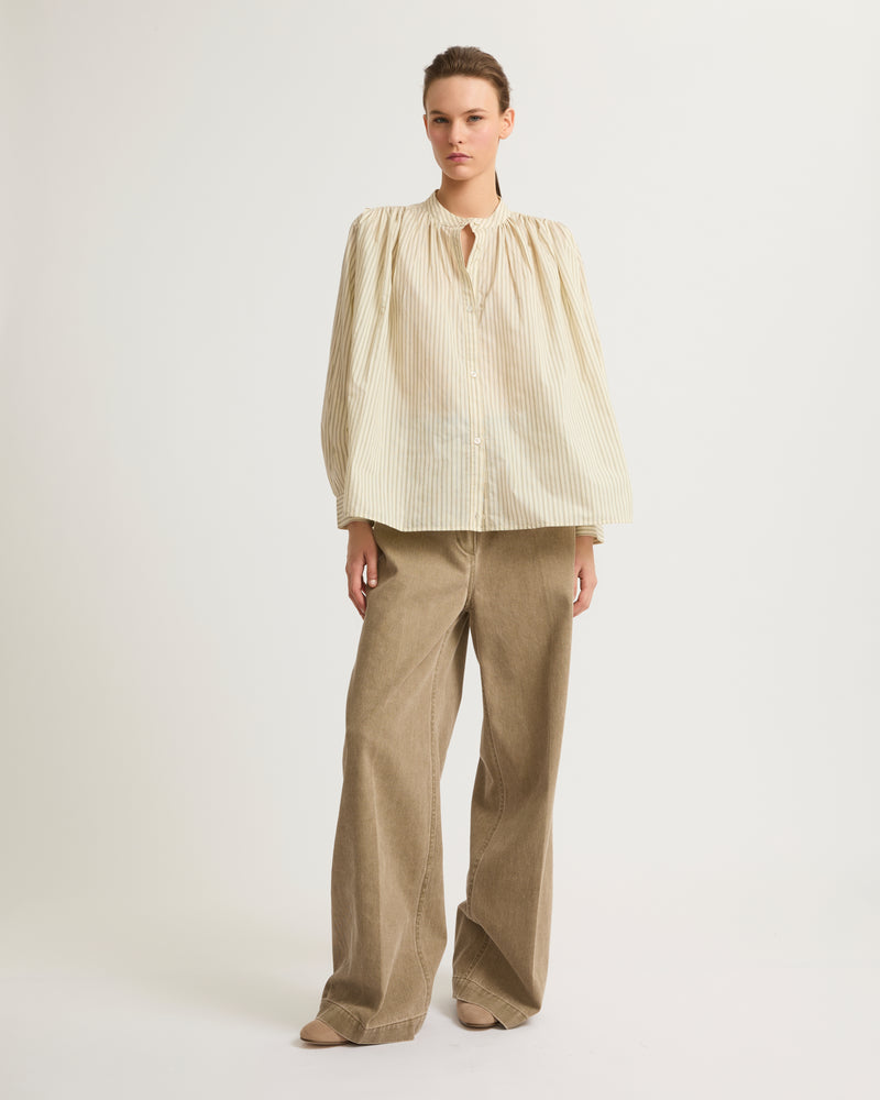 Pleated cotton-blend shirt - stripes - Yves Salomon