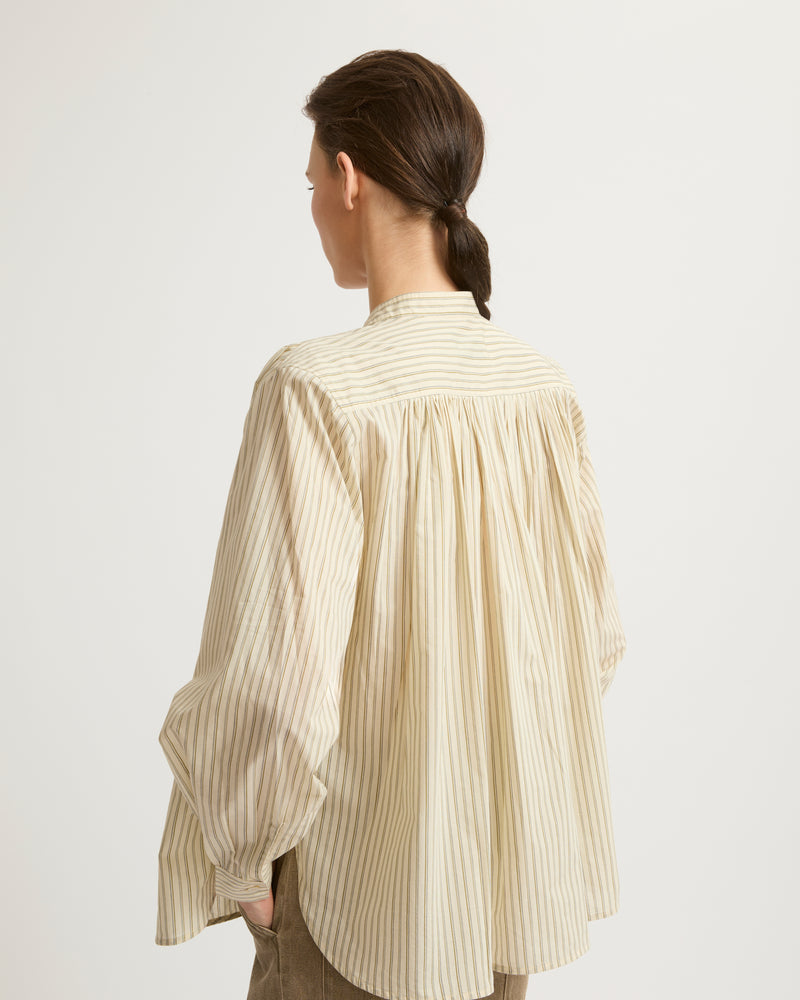 Pleated cotton-blend shirt - stripes - Yves Salomon