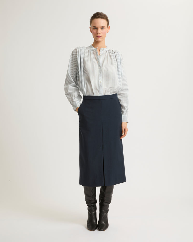 Pleated cotton-blend shirt - stripes - Yves Salomon