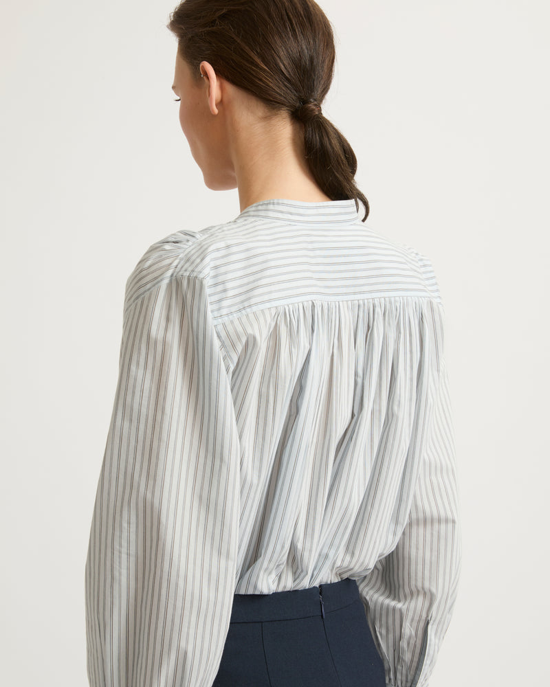 Pleated cotton-blend shirt - stripes - Yves Salomon