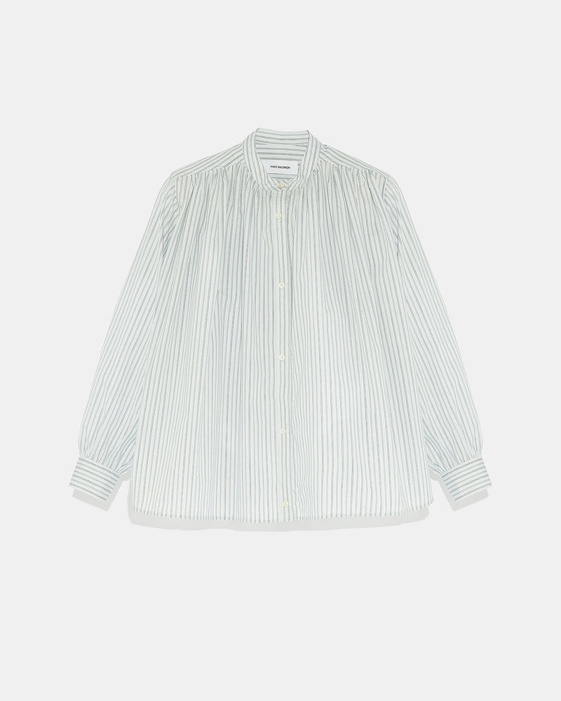 Pleated cotton-blend shirt - stripes - Yves Salomon