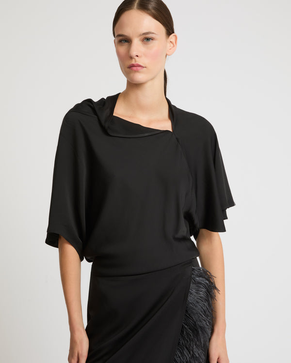 Asymmetric top in matte satin fabric - black - Yves Salomon